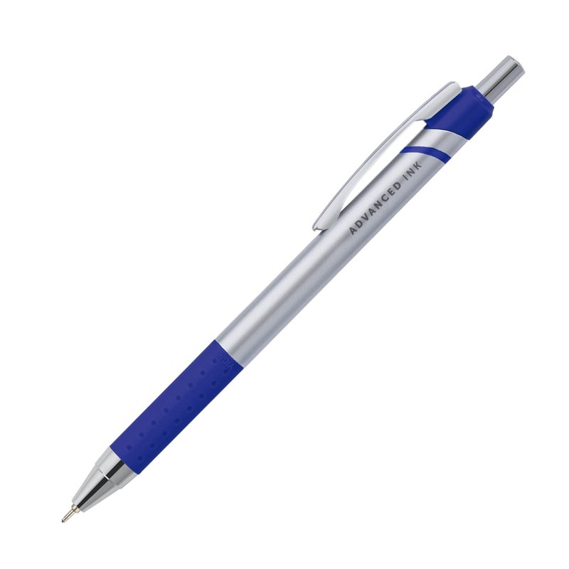 Office Depot Advanced Ink Retractable Ballpoint Pens, Needle Point, 0.7 mm, Silver Barrel, Blue Ink, Pack Of 12 - Image 2